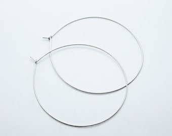 SKINNY ROUND STERLING Silver Hoop Earrings 5cm With Hammered Texture Made In The Uk by Lady C Jewellery