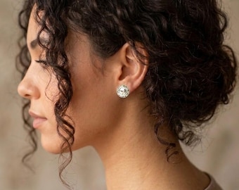 Clear Crystal Stud Earrings, Silver Rhinestone Halo Jewellery, Sparkly Bridal Accessory, Wedding Gift for Her