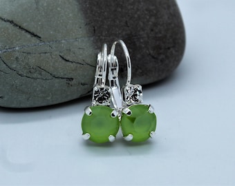 Leverback Earrings made with Lime Green and Clear Swarovski Crystal Elements Choose a Finish