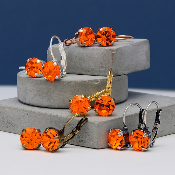 Swarovski Crystal Leverback Earrings: Orange Sun Drop Earrings