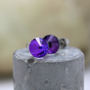 Purple Crystal Earrings, Stud Earrings With Surgical Steel Posts, Swarovski Crystal Earrings, Hypoallergenic Jewellery