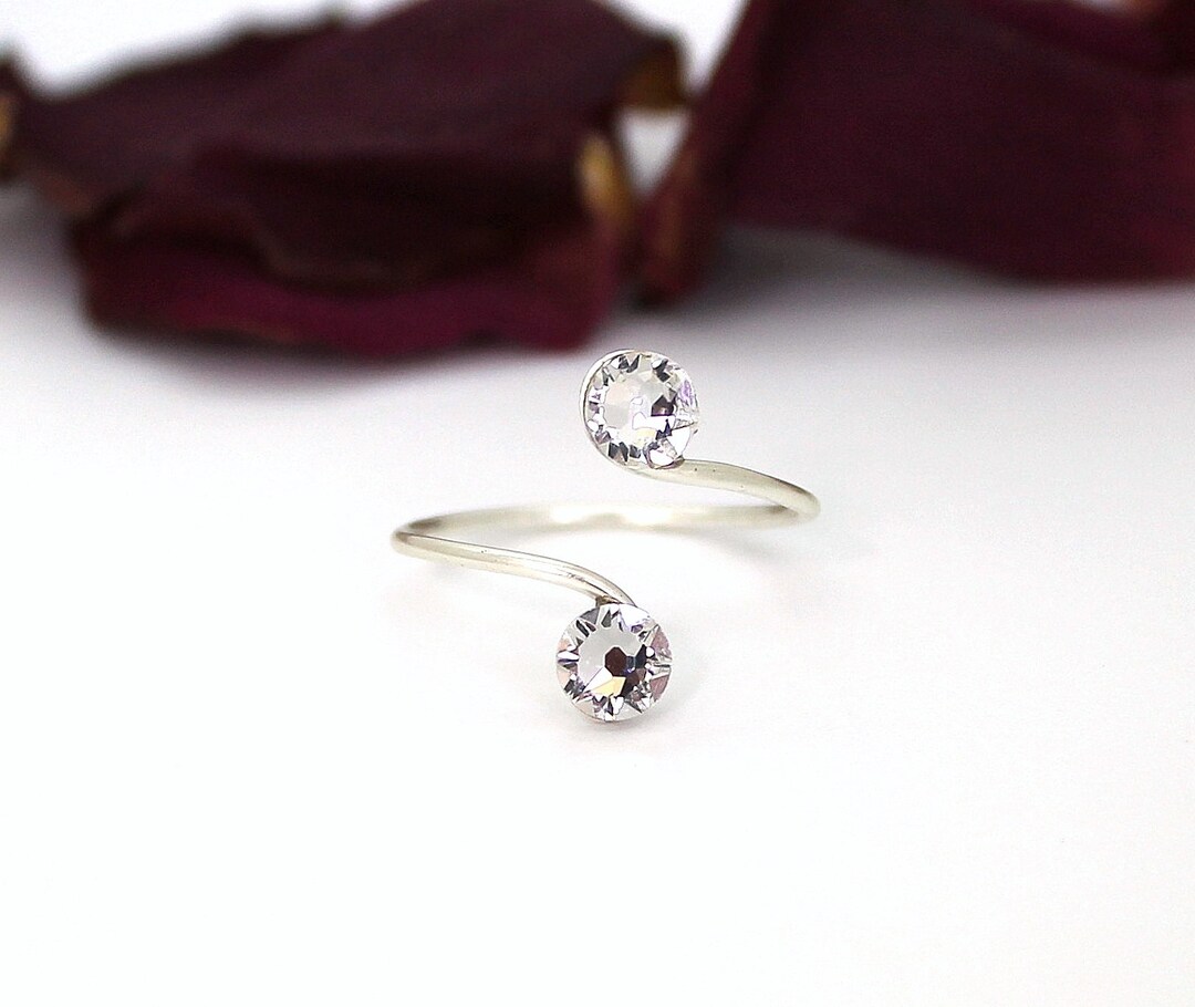Sterling Silver Adjustable Toe Rings With Clear Swarovski Crystal ...