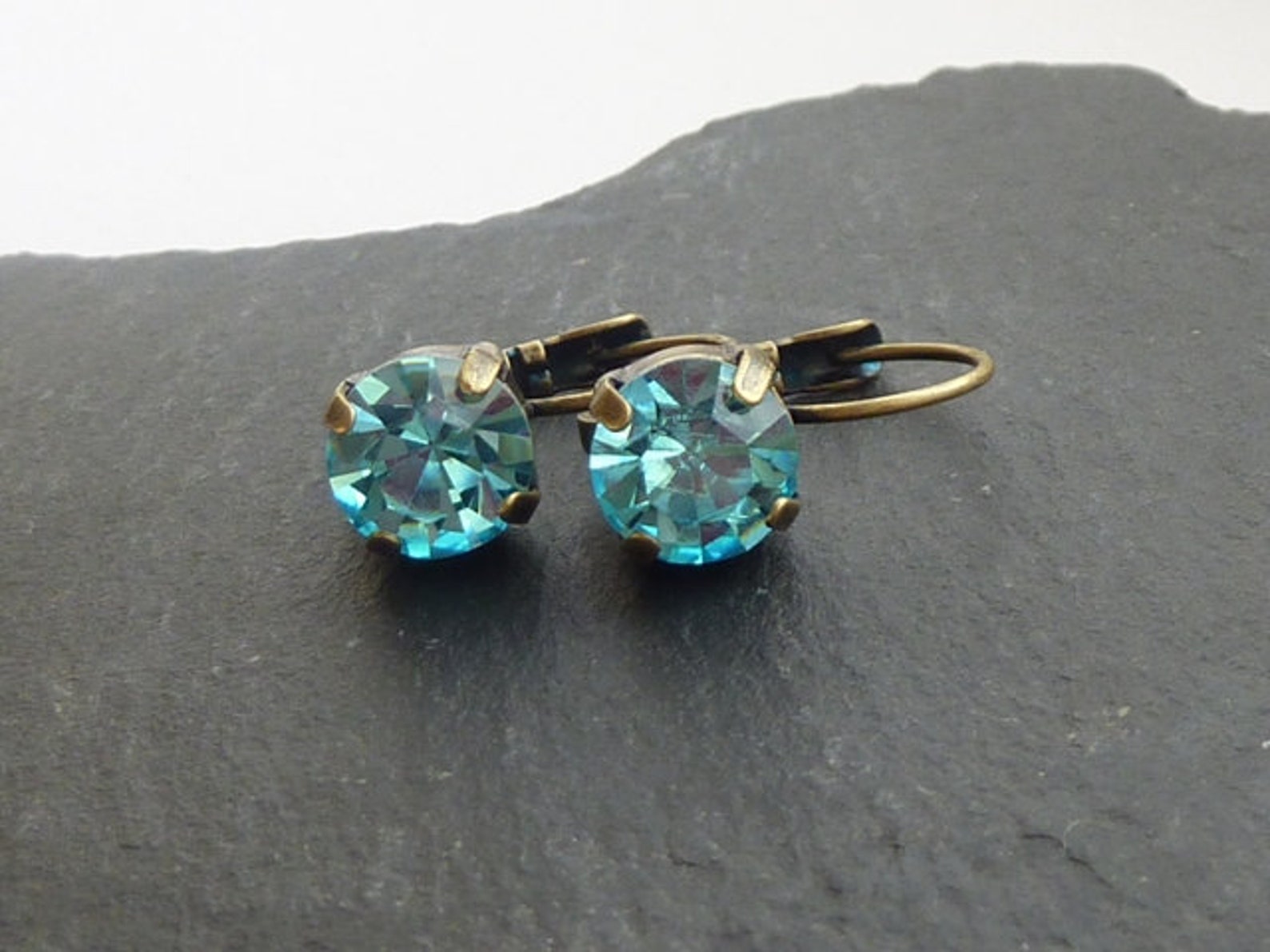 Aquamarine Leverback Earrings Made With Aquamarine Swarovski Etsy UK