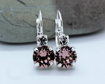 Leverback Earrings made with Vintage Rose Swarovski Crystal Elements Choose a Finish