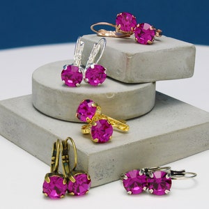 Pendientes de cristal fucsia Pendientes de Swarovski Accesorios rosa magenta Pendientes de oro rosa Regalo para profesores Regalo corporativo para ella