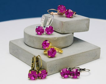 Fuchsia Crystal Earrings Swarovski Earrings Magenta Pink Accessories Rose Gold Earrings Gift For Teachers Corporate Gift For Her