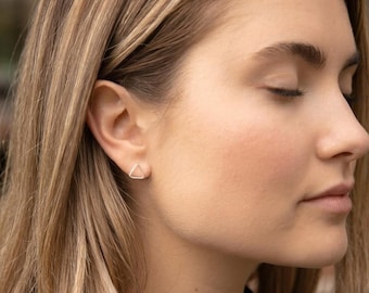 Handmade Sterling Silver Triangle Stud Earrings, Minimalist Geometric Silver Studs, Tiny Triangle Earrings, Delicate Everyday Jewelry