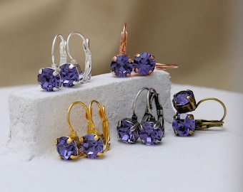 Tanzanite Swarovski Crystal Leverback Earrings: Lilac Holiday Jewellery