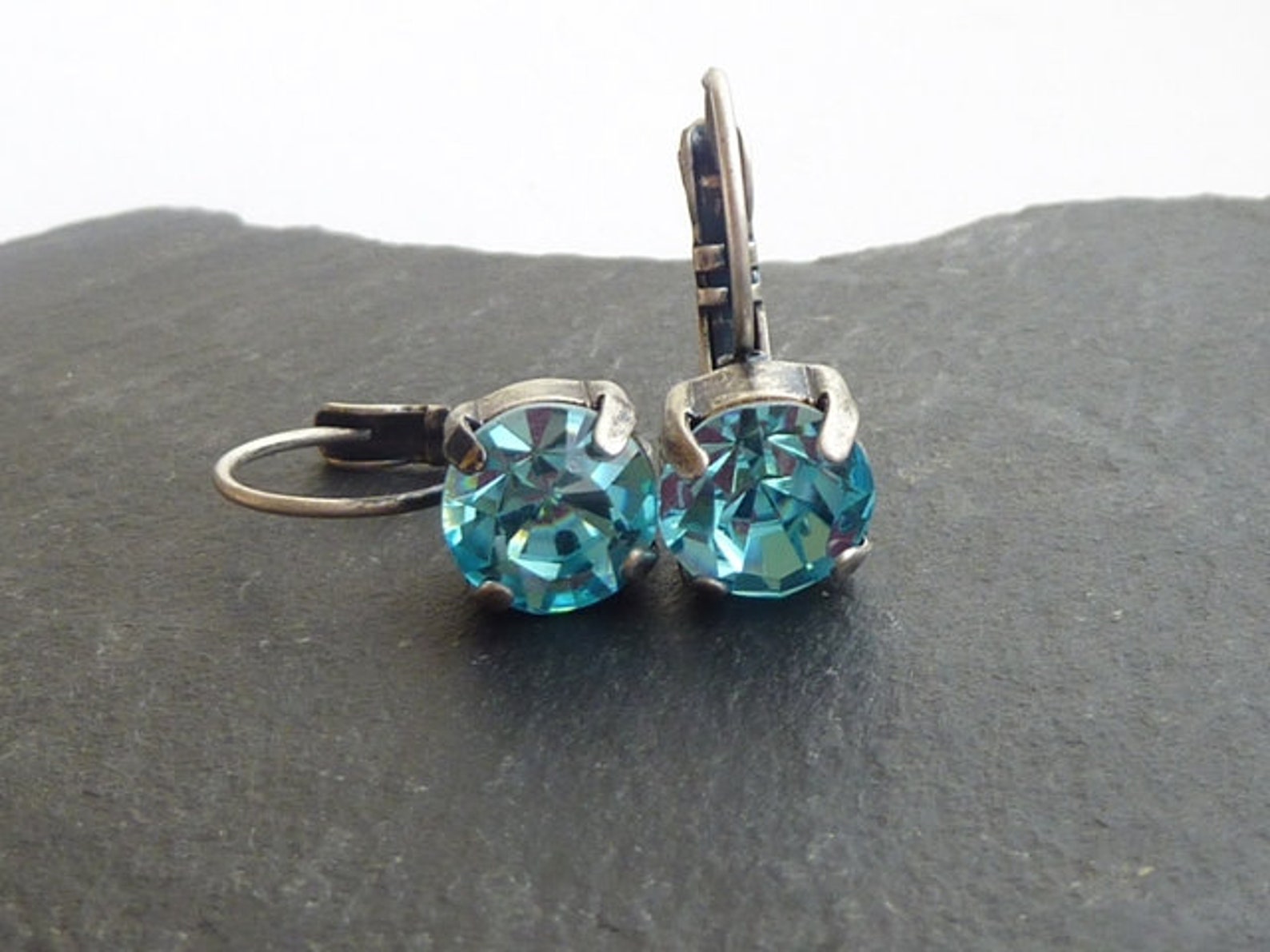 Aquamarine Leverback Earrings Made With Aquamarine Swarovski Etsy UK