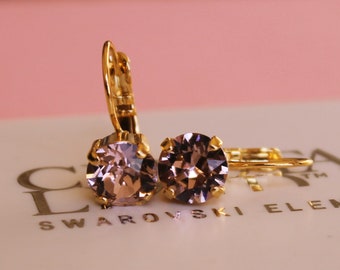 Mauve Pink Earrings  Lever Back Antique Rose Earrings Bridesmaid Pink Earrings Baby Shower Gift For Girl Crystal Earrings