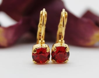 Red Light Siam 6mm Leverback Earrings made with Swarovski Crystal Elements Choose a finish