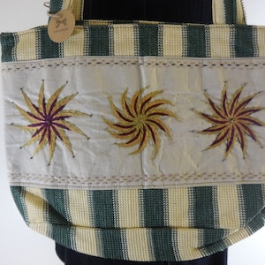 Khaki and Green Cotton/Fabric Hand Embroidered & Beaded Shoulder Handbag/Tote