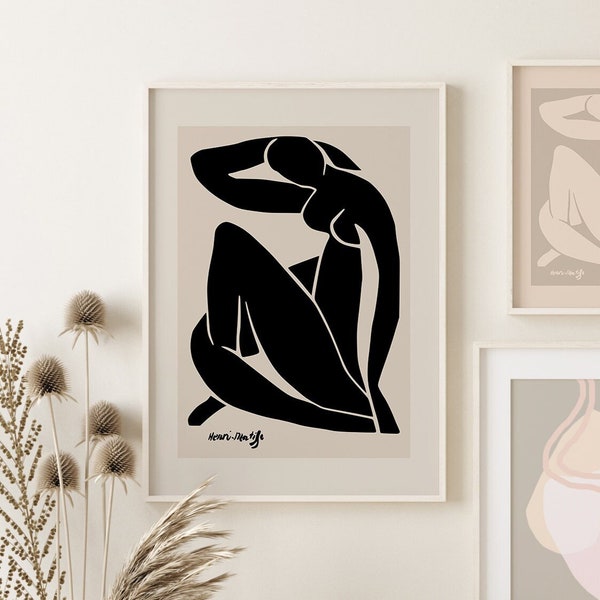 Henri Matisse print download neutral black beige cream gray exhibition poster PDF minimalist minimal abstract printable boho wall art print