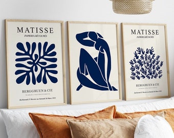 Set di stampe artistiche Matisse Indigo: Galleria murale in stile moderno di metà secolo (download digitale)