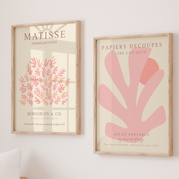 Matisse print set of 2 red orange pink decor, 2 piece wall art digital download, Henri Matisse poster, Matisse art print, printable art boho