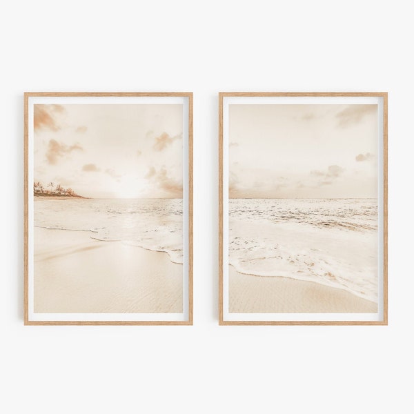 coastal boho decor, peach bronze beige wall art set of 2 prints, set of 2 beach prints, printable, ocean print, tropical decor, coastal art