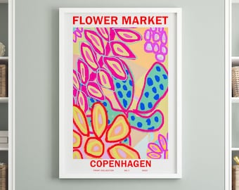 flower market poster vibrant bright color wall art colourful neon hot pink yellow blue modern flower floral prints printable download print