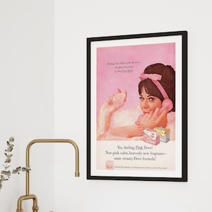 Vintage Beauty Poster 1960er Jahre Dekor Dove Seifenwerbung Magazin Werbung rosa Wandbild Retro Prints, Wandkunst fürs Badezimmer, feminin