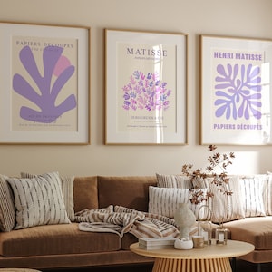 lot de 3 tirages d'art, impression Matisse en téléchargement numérique, décoration violet rose bleu lilas, ensemble mural de galerie Matisse, affiche imprimable, art mural pastel