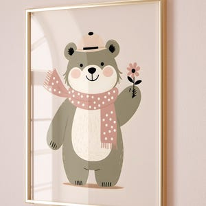 Woodland Bear Nursery Wall Art Print, Gender Neutral Animal Illustration, Cute Forest Baby Room Decor, Scandinavian Boho Bear art, kids room