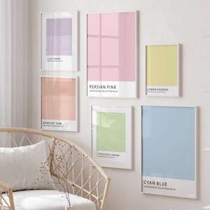 color block art, Danish pastel room decor, color palette art pink lilac green orange blue lemon yellow printable wall art, light color print
