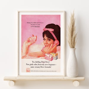 Vintage Beauty Poster Badezimmer Humor Zeichen 1960er Jahre Dove Seife Werbung Magazin Ads Werbung rosa Retro Prints 1950er Jahre mädchenhafte Ästhetik