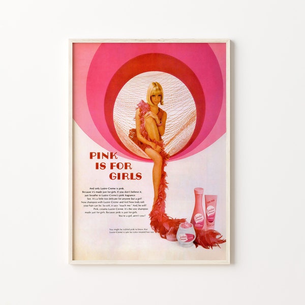 60s advertisements, retro wall art, vintage beauty ads, old magazine ads, printable art, 1960s magazine, pink red, dorm decor college girls