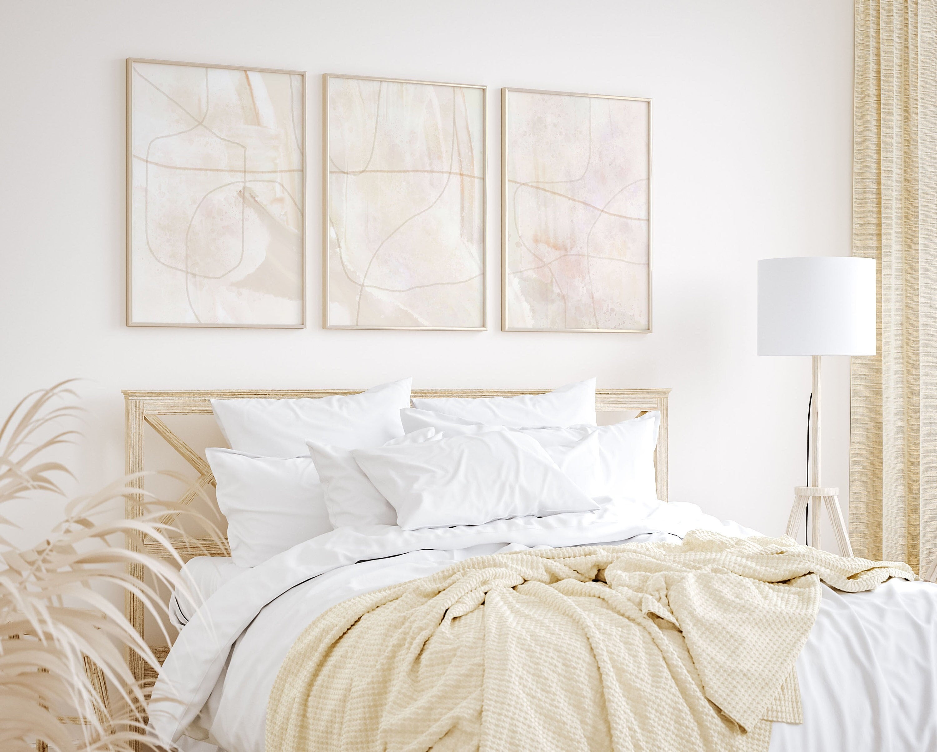 Beige Abstract Gallery Wall Art Set of 3: Nordic Minimalist Prints (Digital Download)