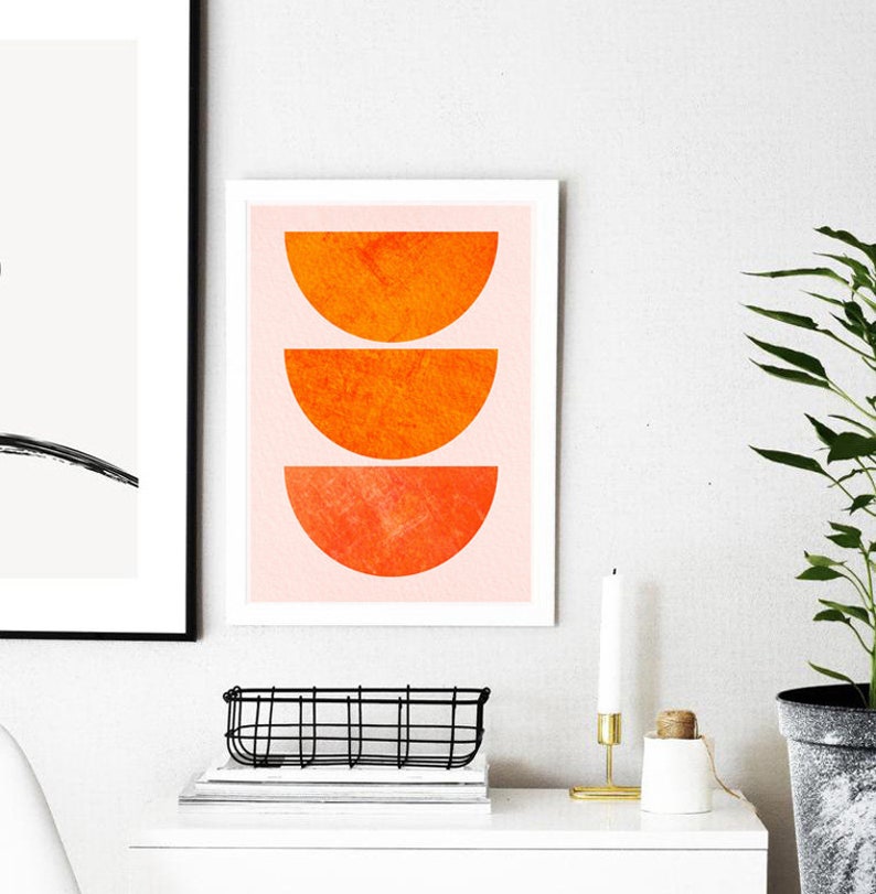Orange wall art print bright nursery prints geometric shapes Etsy