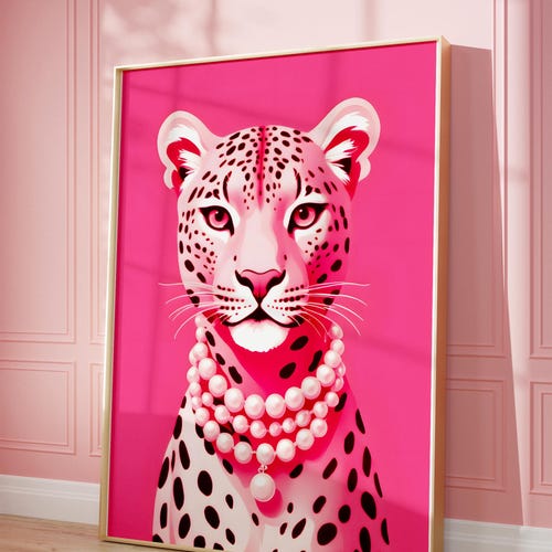 Hot Pink Leopard Nursery Print: Cheetah in Pearls, Girly