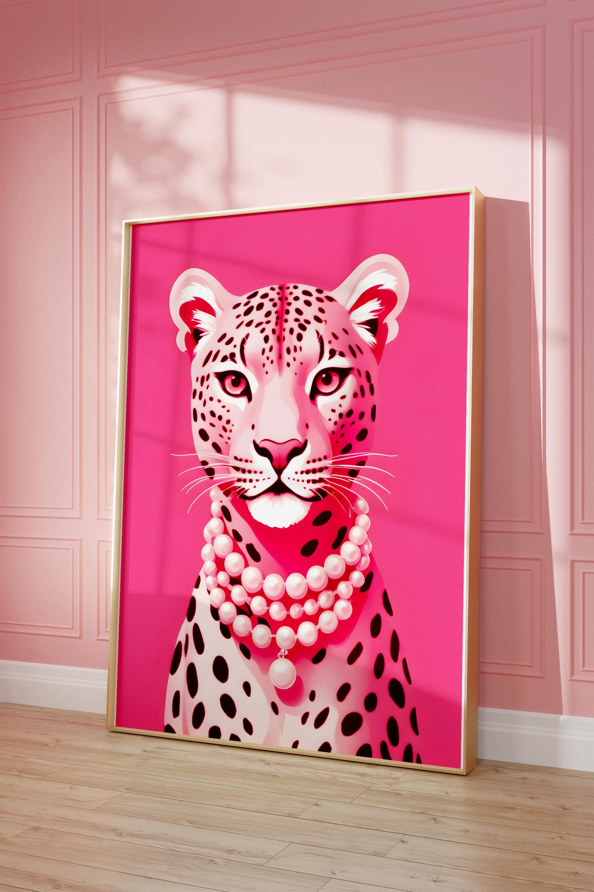 『 Pink Leopard family 』by Zuberi 60*60cm Hot Pink Leopard Nursery Print: Cheetah in Pearls, Girly