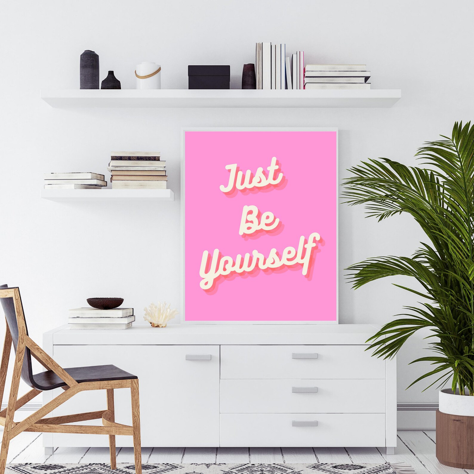 Just Be Yourself Hot Pink Printable Retro Quote Art | Etsy