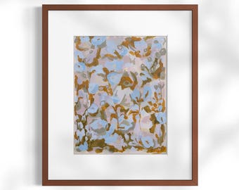 Painterly Floral Print Blue and Blush, Feminine Abstract Decor