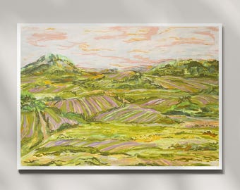 UNFRAMED Provence Lavender Giclée Art Print | French Countryside Landscape Wall Decor | Gouache Pastel Print | Botanical Home Decor | No. 1