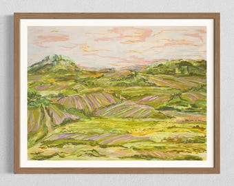 FRAMED Provence Lavender Giclée Art Print | French Countryside Landscape Wall Decor | Gouache Pastel Fine Art | Botanical Home Decor | No. 1
