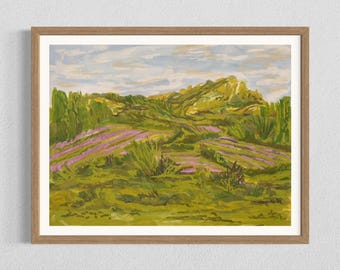 FRAMED Lavender Field Giclée Art Print | Coquette French Countryside Wall Decor | Gouache & Pastel Landscape | Dreaming of Provence No. 3