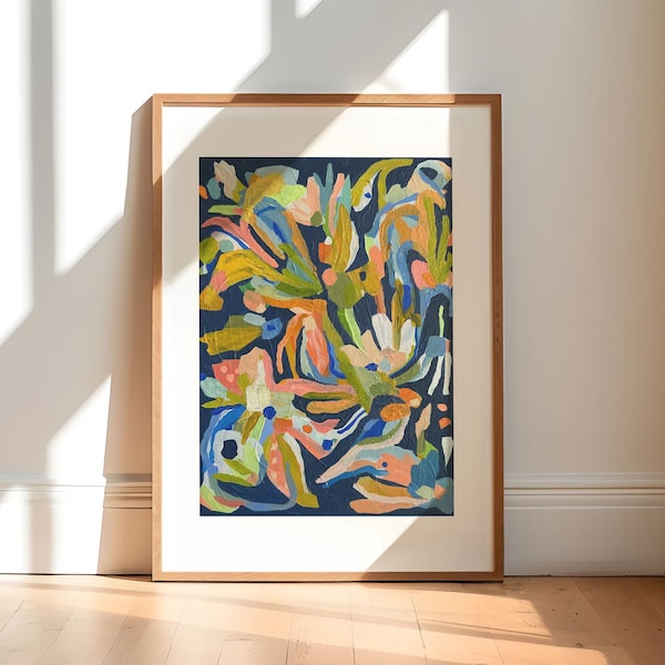 Summer Carnival Fine Art Print, Abstract Floral Gicleé Print, Cheerful Art Print, Colorful Unique Artful Print