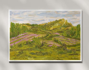 Unframed Lavender Field Giclée Art Print | Coquette French Countryside Wall Decor | Gouache & Pastel Landscape | Dreaming of Provence No. 3