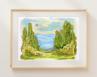 Lake Scribbles No. 2 – Lake Superior Fine Art Print | Tree & Water Study in Gouache and Pastel | Lake House Decor | Unframed Giclée | Gift