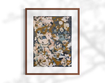 Abstract Floral Botanical Print, Organic Modern Neutral Blue Beige Scandinavian Decor