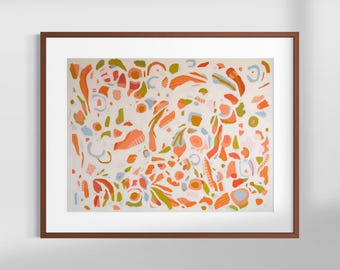 Modern Abstract Floral Print, Colorful Botanical Wall Art, Mid Century Style Decor, Housewarming Gift