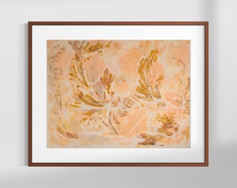 Abstract Botanical Wall Decor, Soft Peach Floral Painting, Organic Modern Neutral Artwork