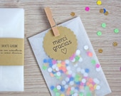 Confettis Favor Glassine Bags 3, 14 x 2, 36 inch with Kraft Tags - Wedding Favor - Confetti Favor Bags - Party DIY Set of 5 - 50