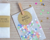 Confettis Favor Glassine Bags 3, 14 x 2, 36 inch with Kraft Tags - Wedding Favor - Confetti Favor Bags - Party DIY Set of 5 - 50