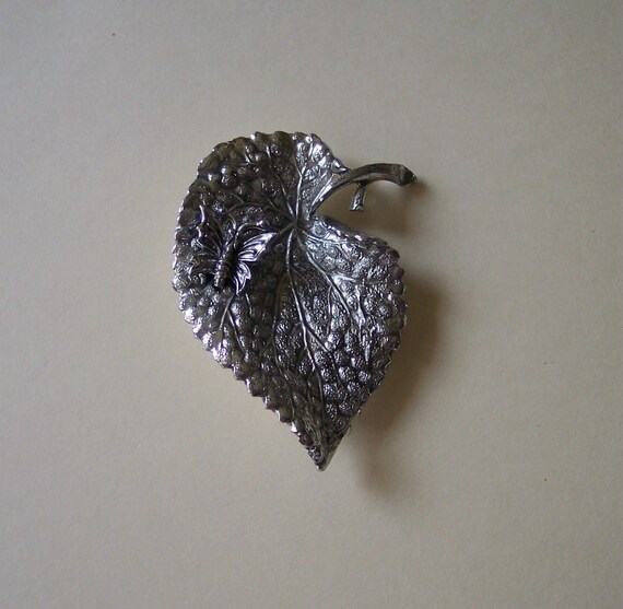 SALE Large 1970s Vintage Leaf Butterfly Silver To… - image 1