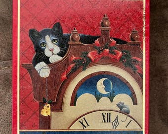 Caja de hojalata vintage con forma de gato y ratón en forma de esmoquin blanco y negro para regalo de Navidad