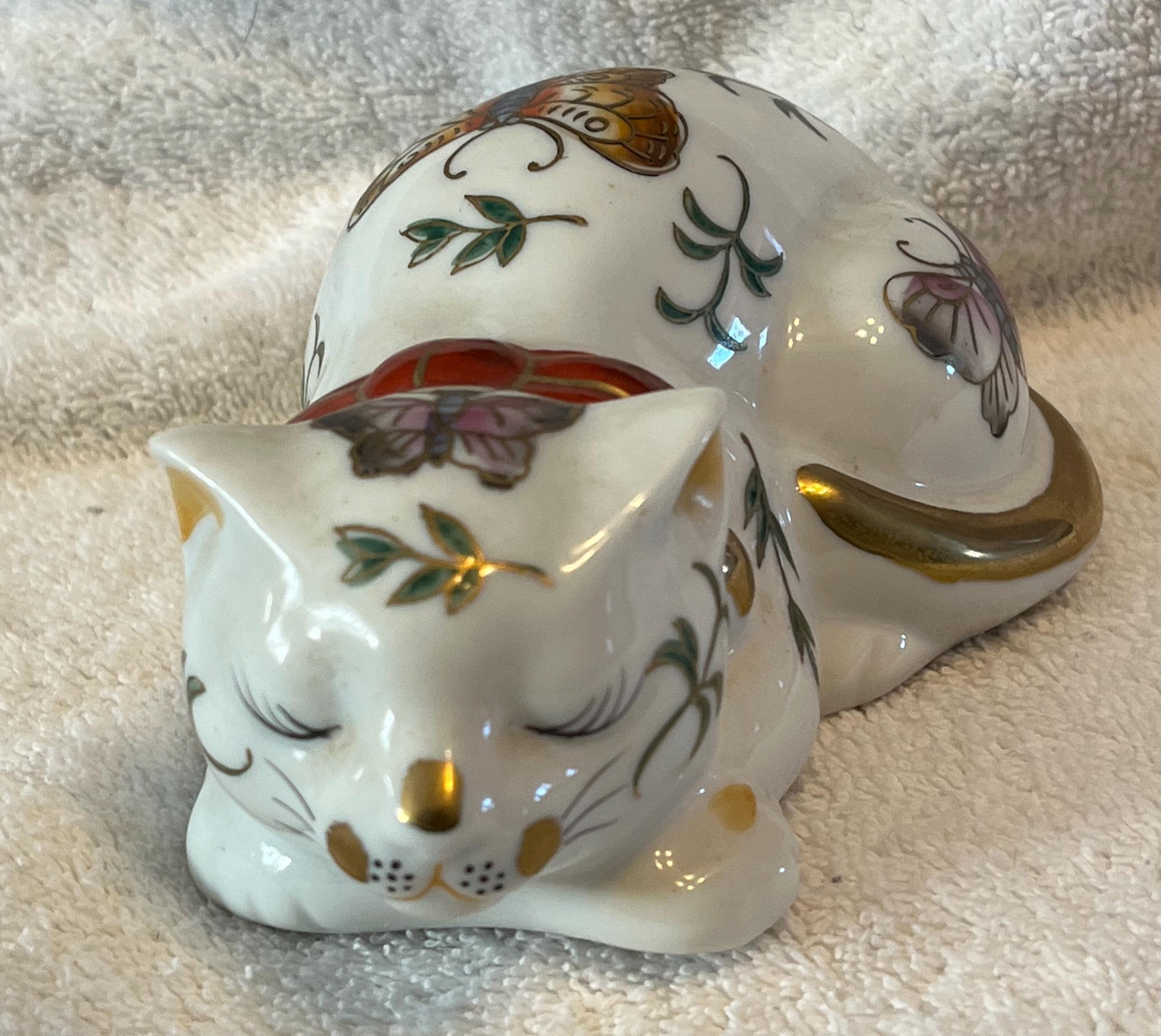 Vintage Porcelain Sleeping Cat - Etsy