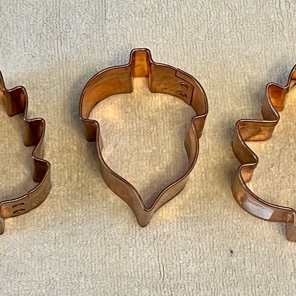 Set of 3 Vintage Heavy Duty Copper Fall Cookie Cutters Crate and Barrel 2 Oak Leaves Acorn