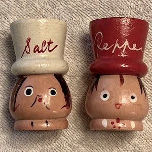 1950s Vintage Wooden Chef Salt and Pepper Shakers Kitchen Decor Made in Japan
