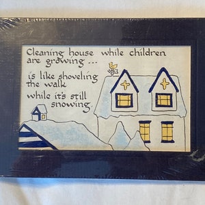 vintage Janet W. Casey Print Pen and Ink Calligraphy &quot;Cleaning house while children are growing&quot; Unframed
